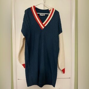 Noisy may Navy and Cream Long Sleeve Dress